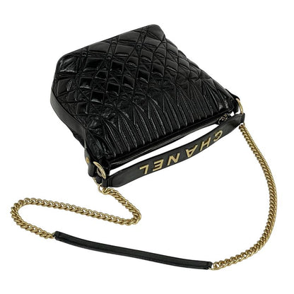 Chanel Logo Chain Shoulder Bag 2-Way Leather Black
