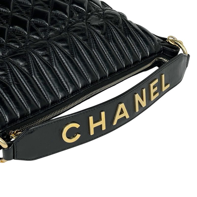 Chanel Logo Chain Shoulder Bag 2-Way Leather Black