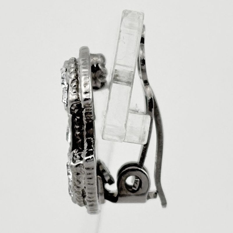 Chanel CC Logo Rhinestone Earrings Silver Plated