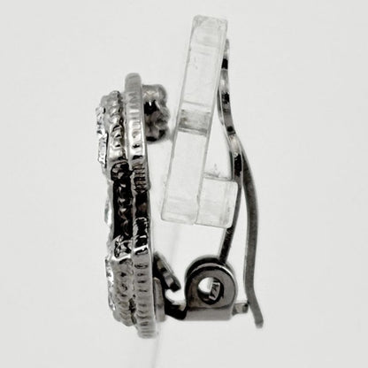 Chanel CC Logo Rhinestone Earrings Silver Plated