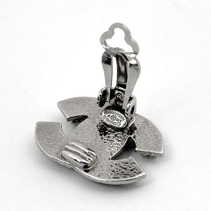Chanel CC Logo Rhinestone Earrings Silver Plated