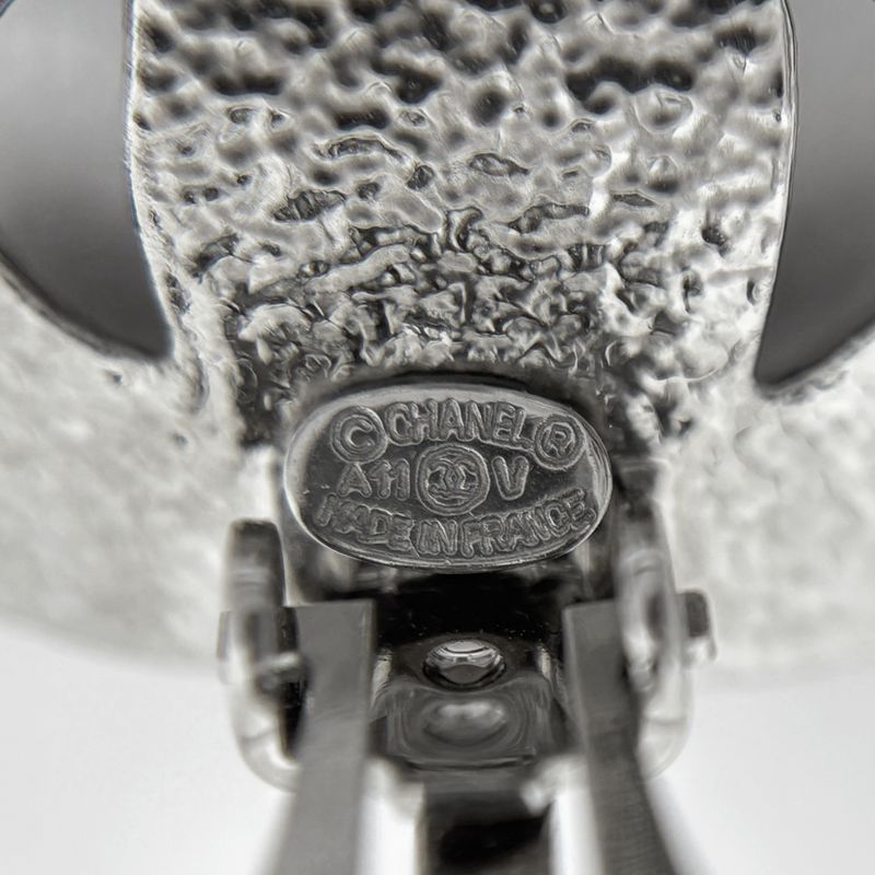 Chanel CC Logo Rhinestone Earrings Silver Plated
