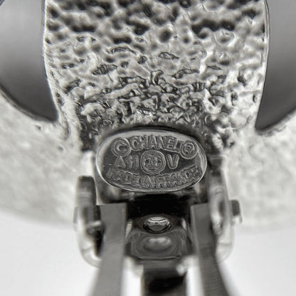Chanel CC Logo Rhinestone Earrings Silver Plated