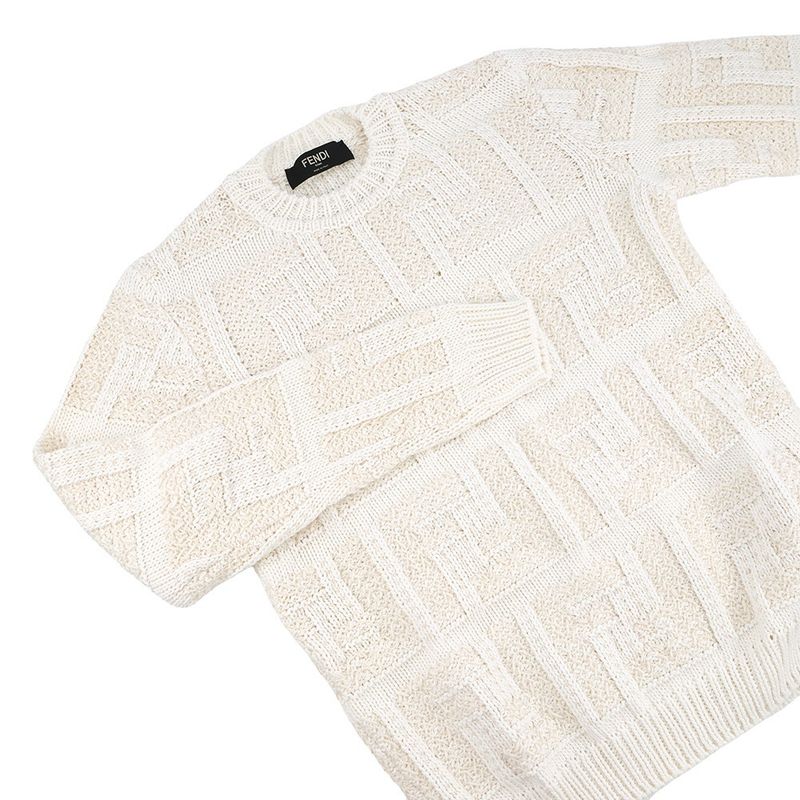 Fendi Knit FF Logo Pullover Sweater Cotton 46 Top White