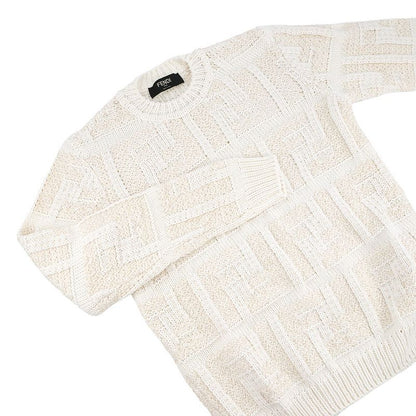 Fendi Knit FF Logo Pullover Sweater Cotton 46 Top White