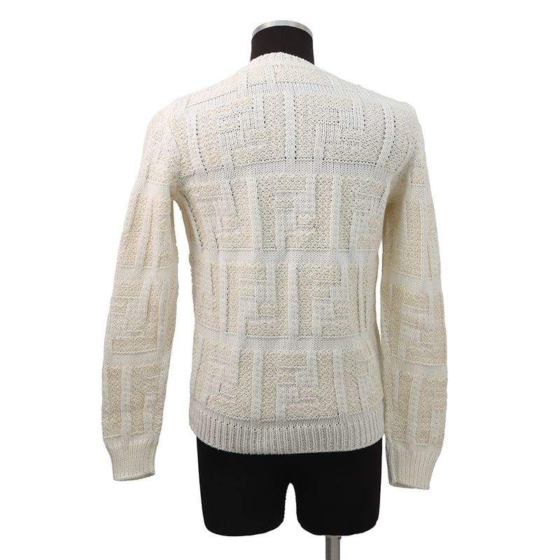 Fendi Knit FF Logo Pullover Sweater Cotton 46 Top White