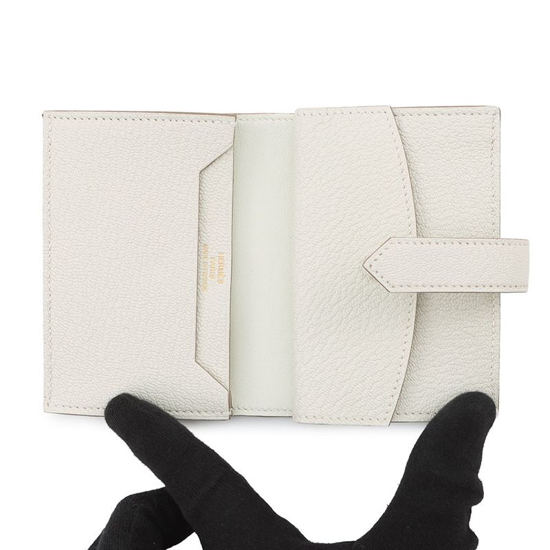 Hermes Card Case Bearn Mini Coin Purse Mushroom Gold Chevre Misor