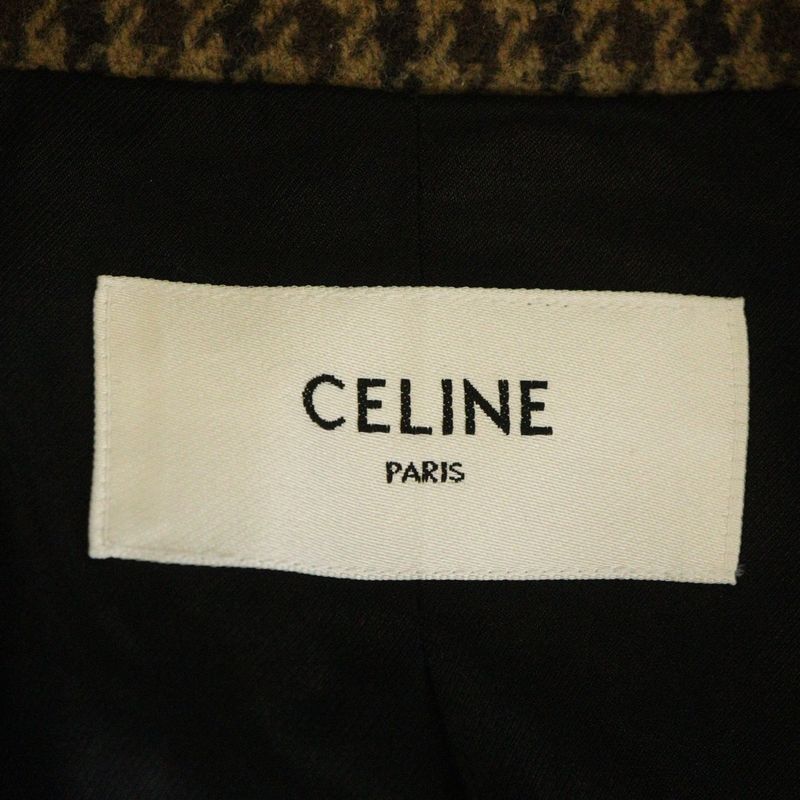 Celine Eddie Era Houndstooth Wool Chester Star Coat Brown