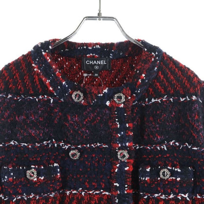 Chanel Tweed Jacket Silk Alpaca Blend No Color Navy Red