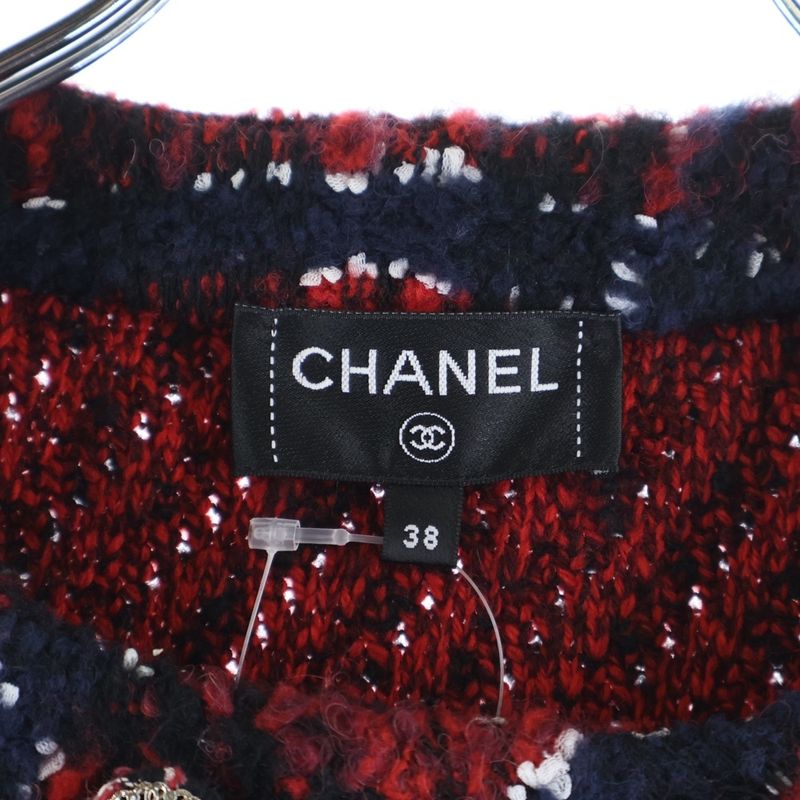 Chanel Tweed Jacket Silk Alpaca Blend No Color Navy Red