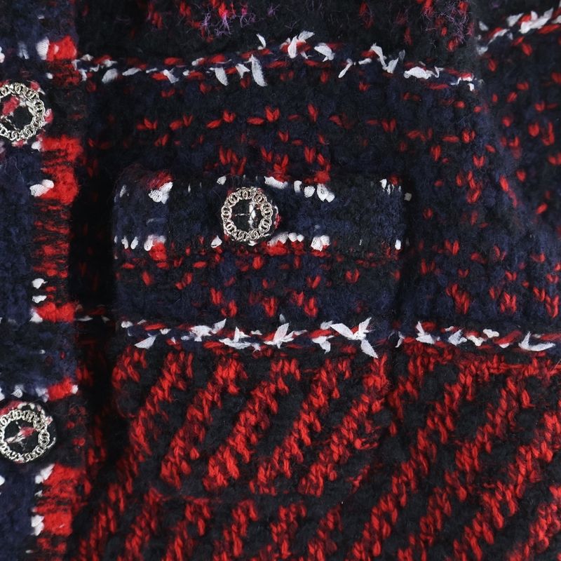 Chanel Tweed Jacket Silk Alpaca Blend No Color Navy Red
