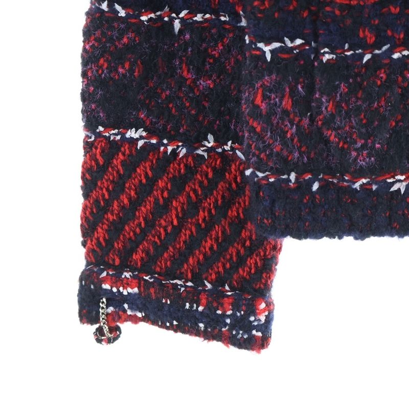 Chanel Tweed Jacket Silk Alpaca Blend No Color Navy Red