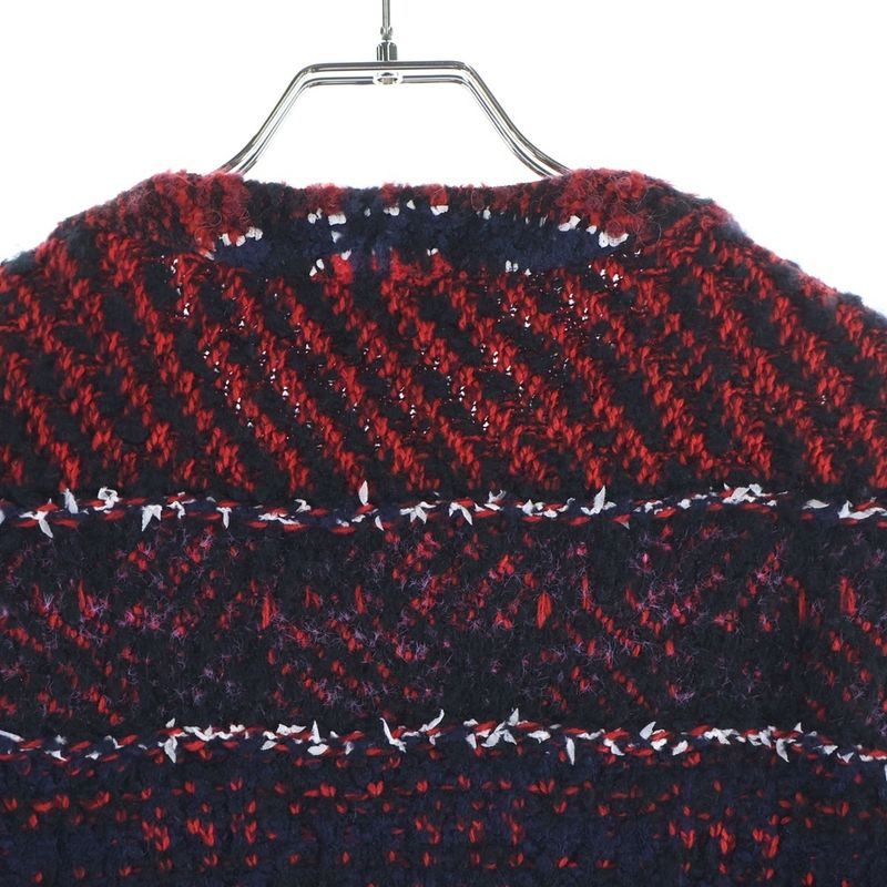 Chanel Tweed Jacket Silk Alpaca Blend No Color Navy Red