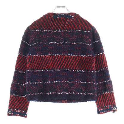 Chanel Tweed Jacket Silk Alpaca Blend No Color Navy Red