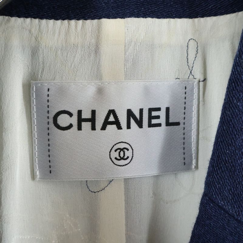 Chanel Lining Logo Cotton Dress Jacket Navy