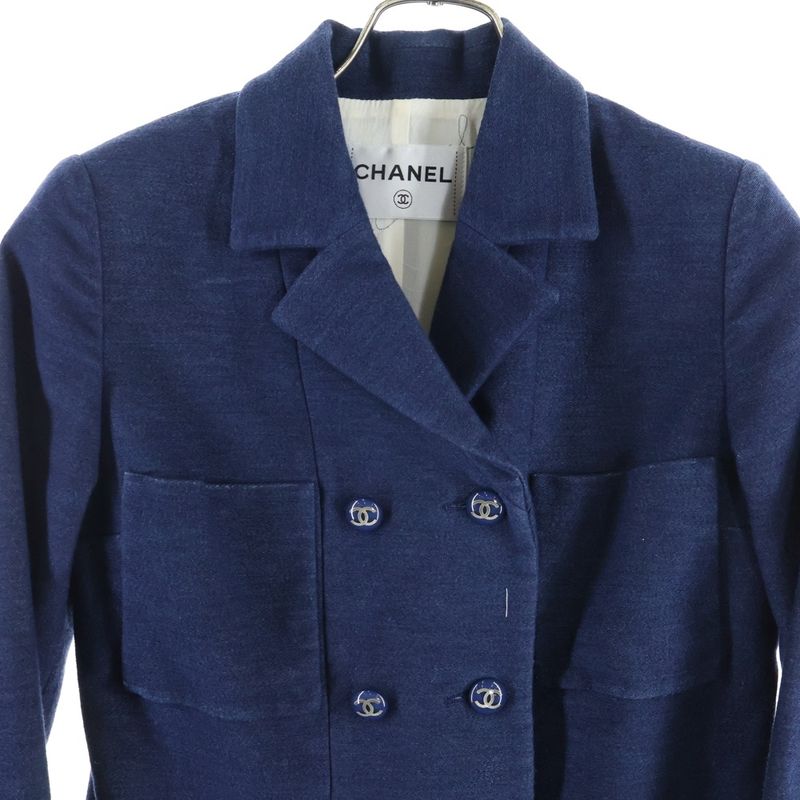 Chanel Lining Logo Cotton Dress Jacket Navy