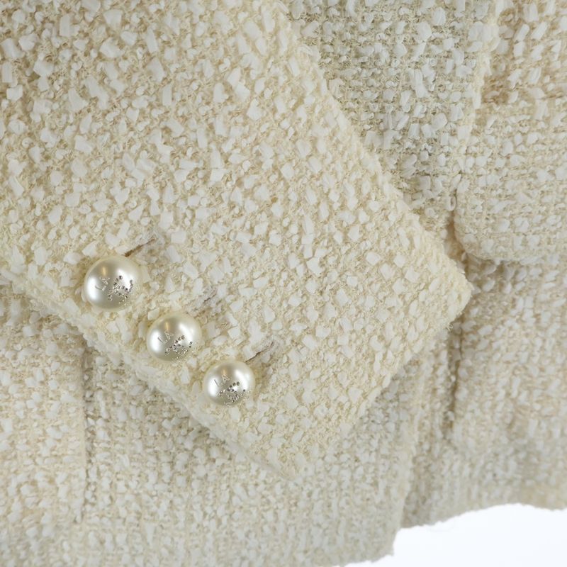 Chanel Pearl Button Tweed Jacket Ivory