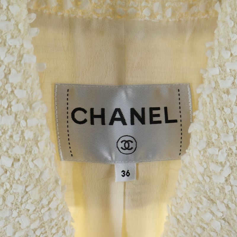 Chanel Pearl Button Tweed Jacket Ivory