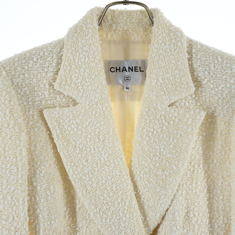 Chanel Pearl Button Tweed Jacket Ivory