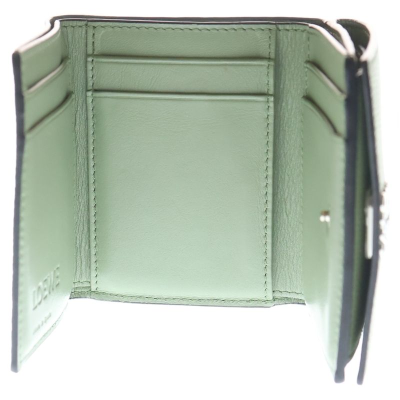 Loewe Anagram Trifold Wallet Compact Wallet Coin Case Yellow Green Leather