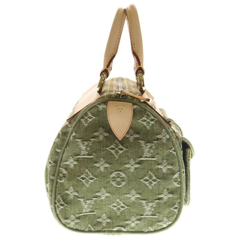 Louis Vuitton Monogram Denim Neo Speedy Handbag Brown Khaki Leather