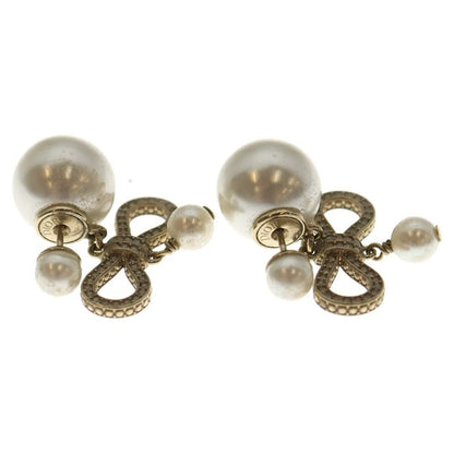 Dior Ribbon Pearl Earrings Rhinestone Gold