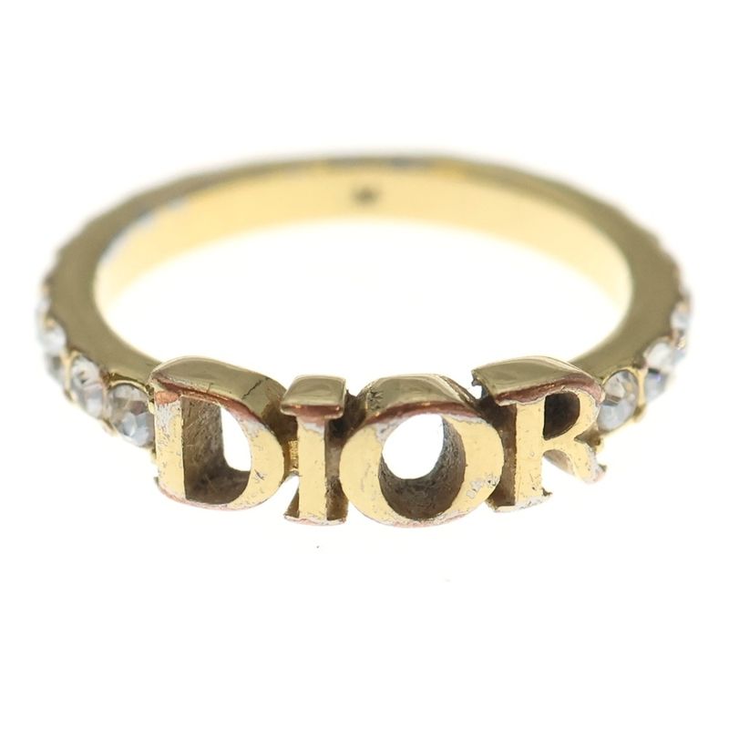 Dior Logo Ring Rhinestone Gold #M