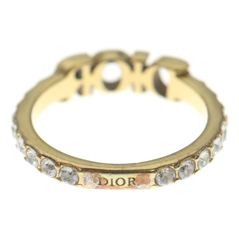 Dior Logo Ring Rhinestone Gold #M