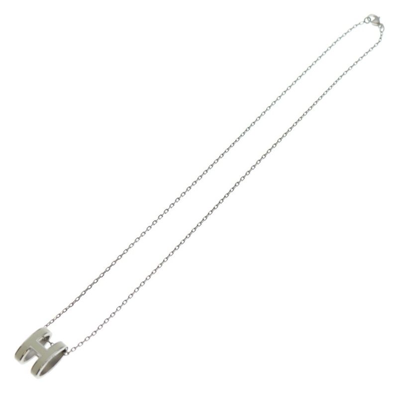 Hermes Pop Necklace Pendant Chain White Silver