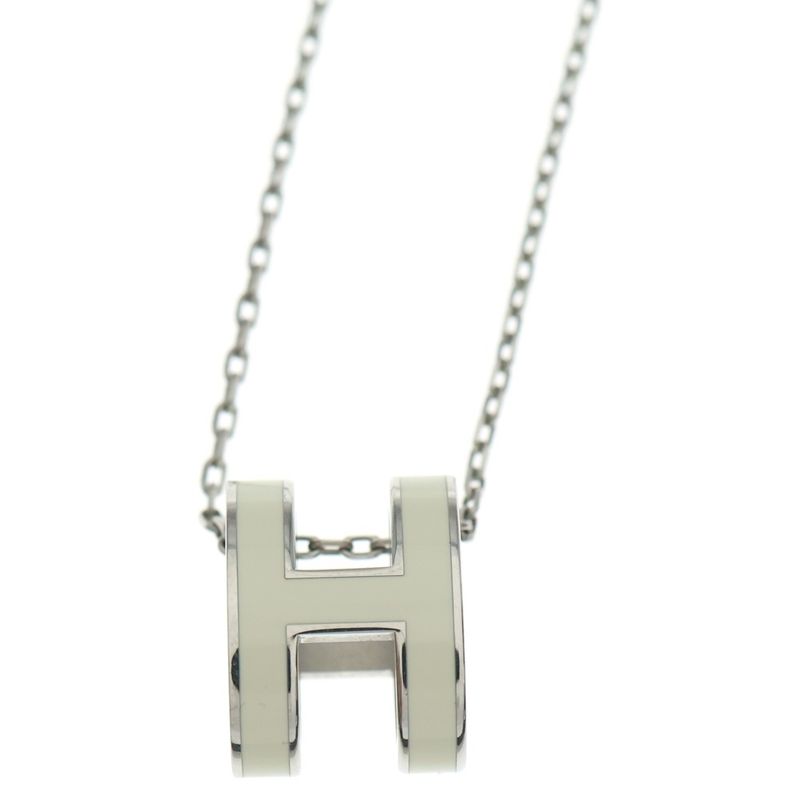 Hermes Pop Necklace Pendant Chain White Silver