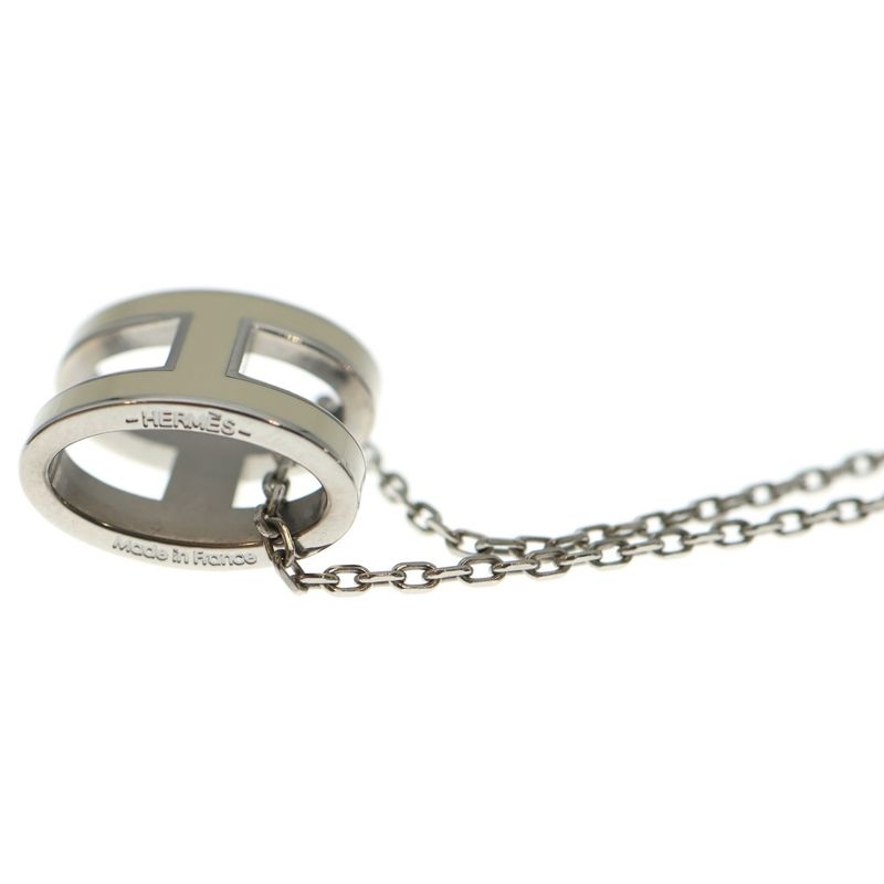 Hermes Pop Necklace Pendant Chain White Silver