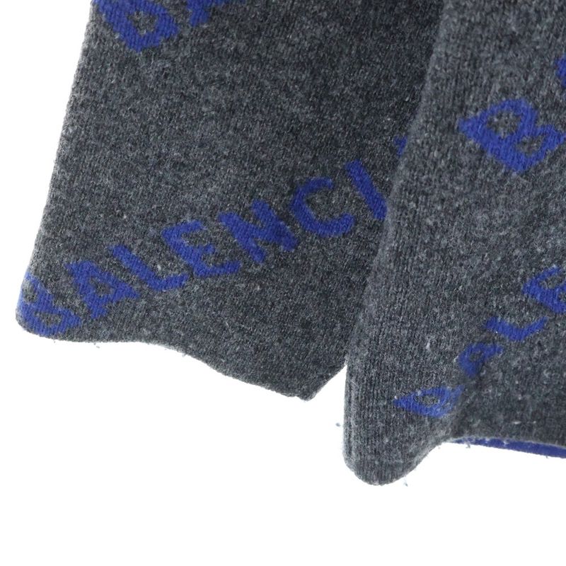 Balenciaga Allover Logo Wool Material Crew Neck Knit Sweater Navy Blue