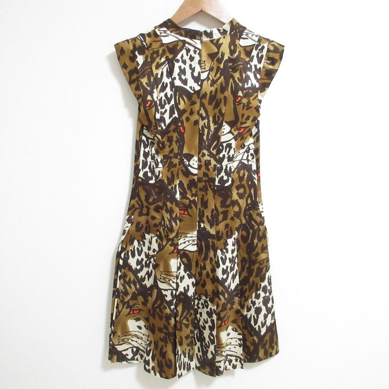 Louis Vuitton Leopard Print Pleated Dress 34 Brown
