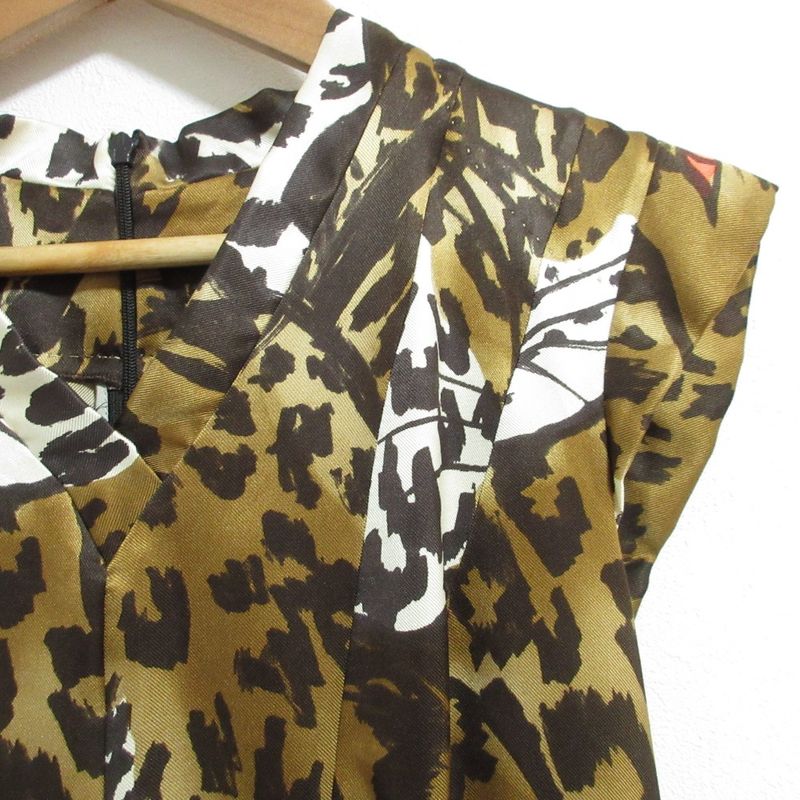 Louis Vuitton Leopard Print Pleated Dress 34 Brown