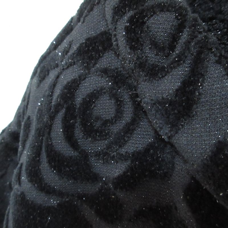 Chanel Camellia Pattern Velour Collarless Jacket 40 Black