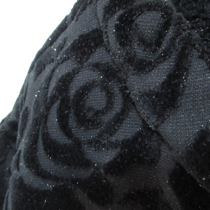 Chanel Camellia Pattern Velour Collarless Jacket 40 Black