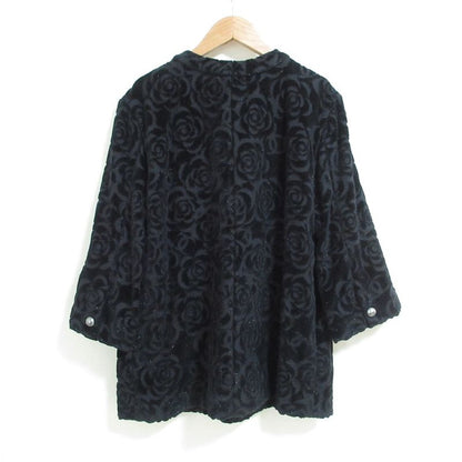 Chanel Camellia Pattern Velour Collarless Jacket 40 Black