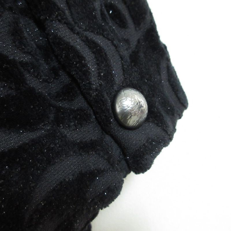 Chanel Camellia Pattern Velour Collarless Jacket 40 Black