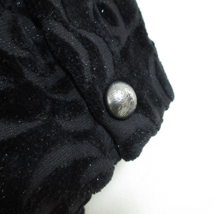 Chanel Camellia Pattern Velour Collarless Jacket 40 Black