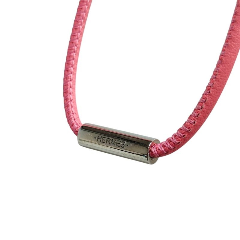 Hermes Equipe Nautic Leather Cord Pendant Necklace Pink
