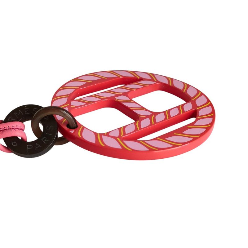 Hermes Equipe Nautic Leather Cord Pendant Necklace Pink