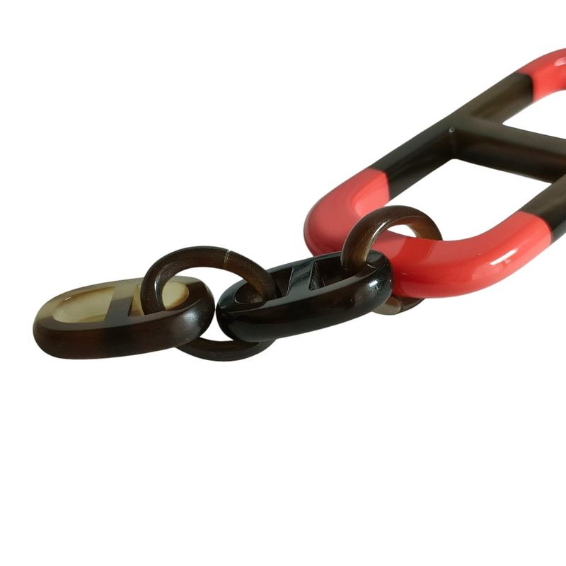 Hermes Amar Buffalo Horn Leather Cord Pendant Necklace Red Brown