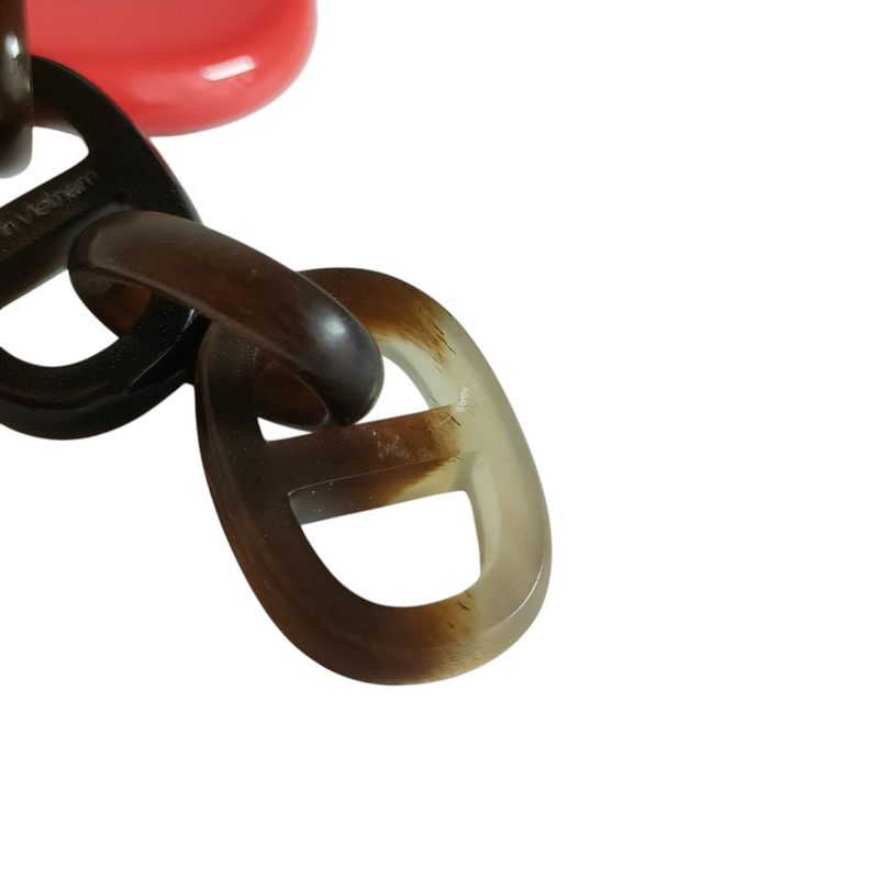 Hermes Amar Buffalo Horn Leather Cord Pendant Necklace Red Brown
