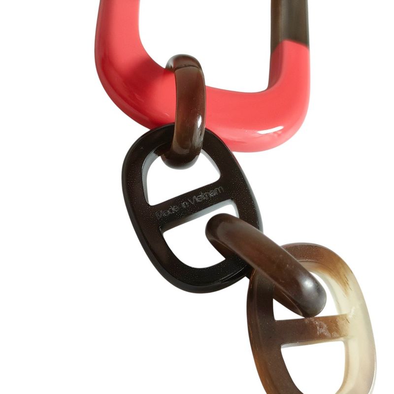 Hermes Amar Buffalo Horn Leather Cord Pendant Necklace Red Brown