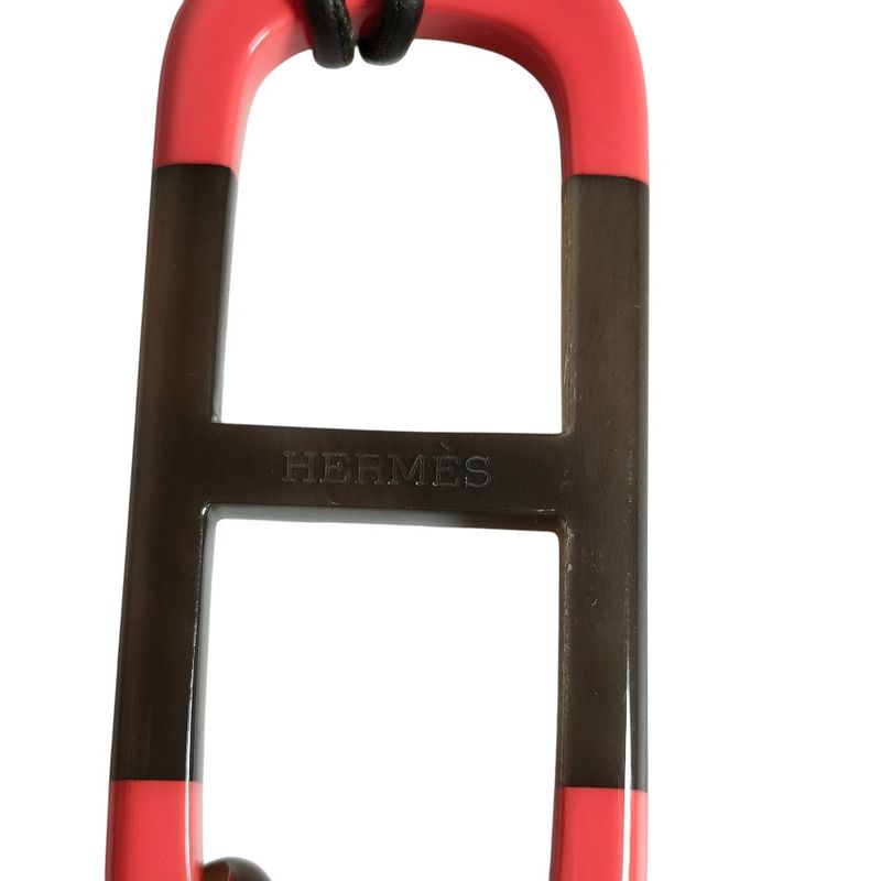 Hermes Amar Buffalo Horn Leather Cord Pendant Necklace Red Brown