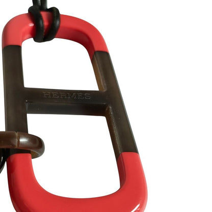 Hermes Amar Buffalo Horn Leather Cord Pendant Necklace Red Brown