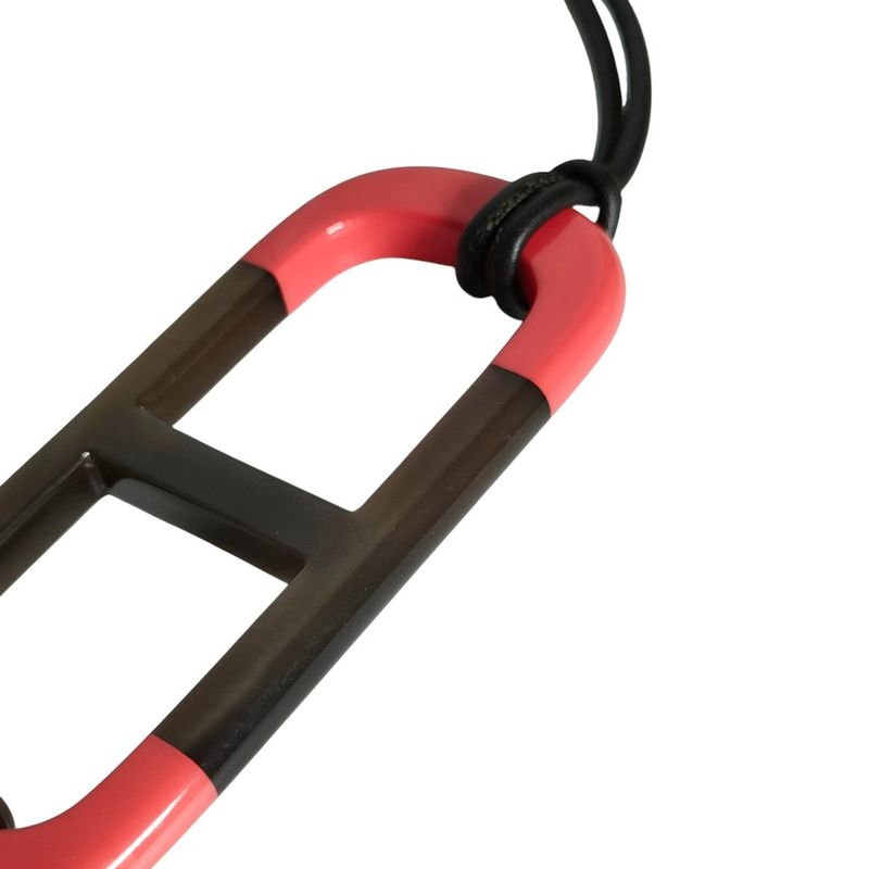 Hermes Amar Buffalo Horn Leather Cord Pendant Necklace Red Brown