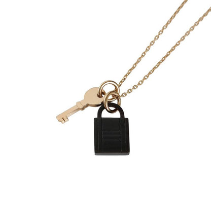 Hermes Amulet Padlock PM Chain Necklace Gold Color Black