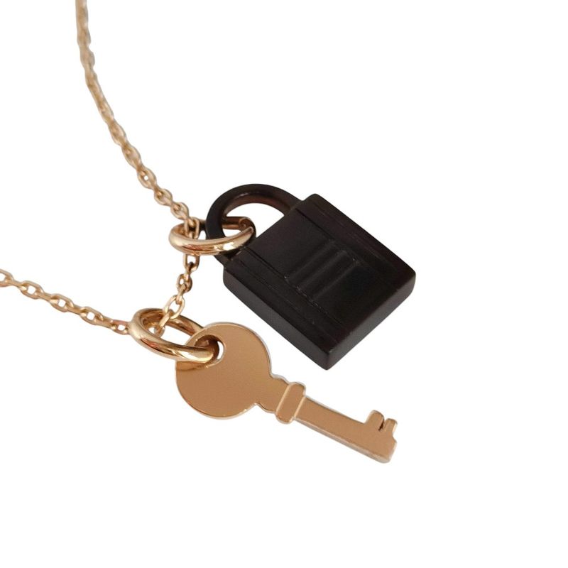 Hermes Amulet Padlock PM Chain Necklace Gold Color Black