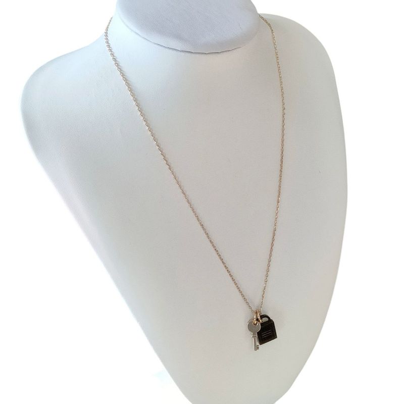 Hermes Amulet Padlock PM Chain Necklace Gold Color Black
